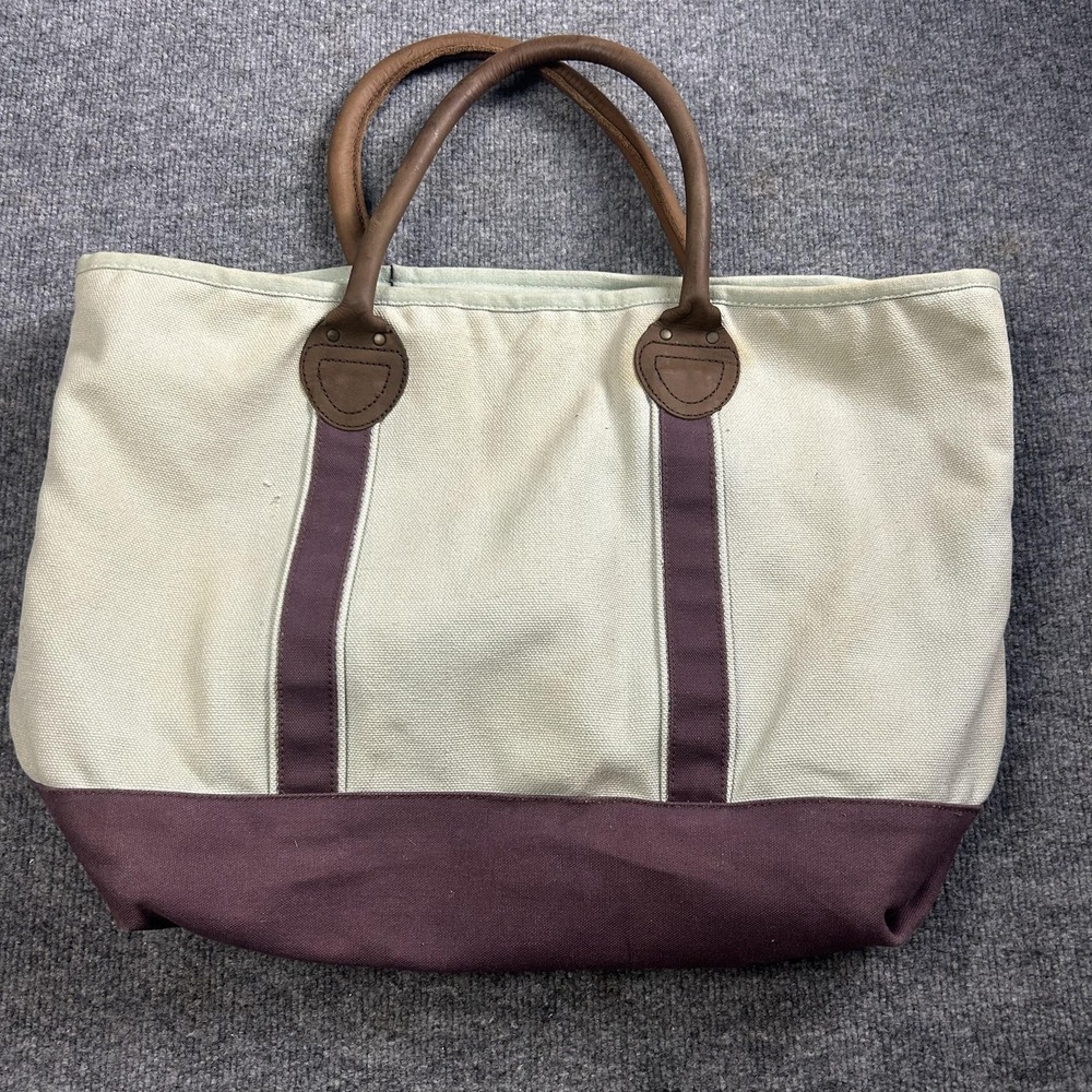 Restoration Hardware Beige 23" Canvas Womens Tote Bag Leather Handles Travel